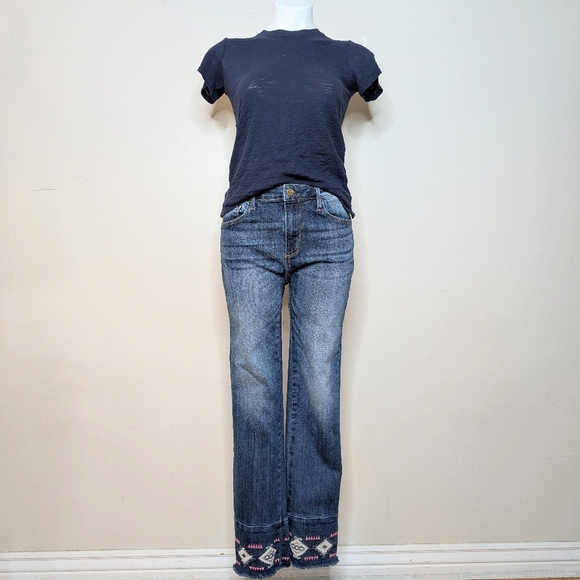 DRIFTWOOD Colette High Rise Embroidered Hem Cropped Jeans Size 29 - Picture 1 of 9